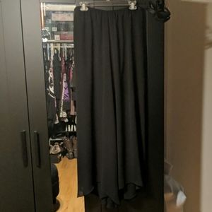 Black Boho Hippy Dbl Layer Chiffon Wide Leg Pants